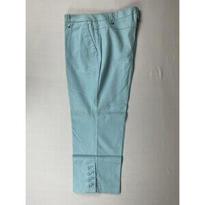 New Anne Klein Sport Stretch Capris Cropped Pants Women’s 14 Blue Button Detail